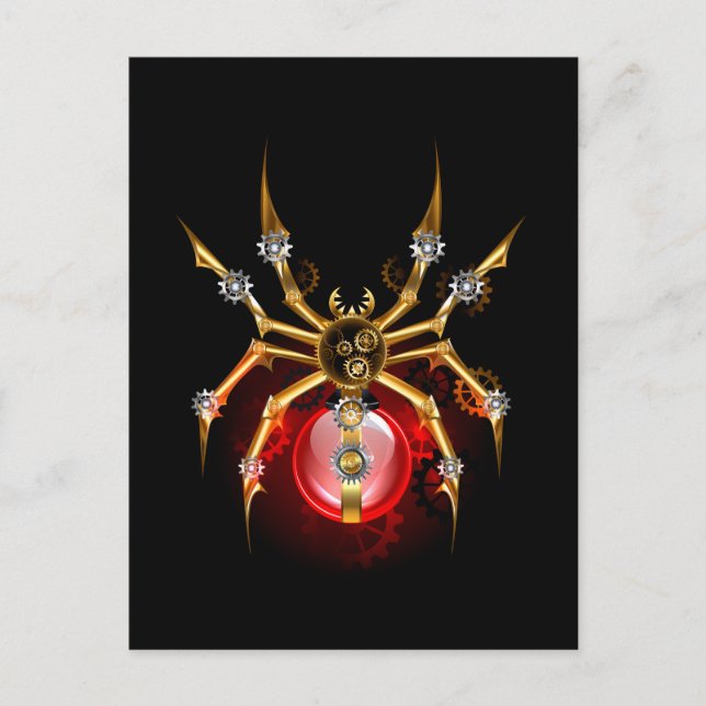 Steampunkspinne auf schwarz postkarte (Vorderseite)