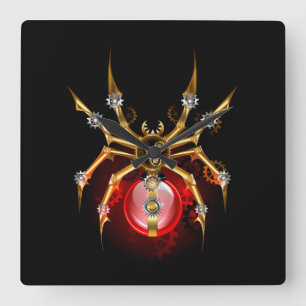 Steampunkspinne auf schwarz quadratische wanduhr