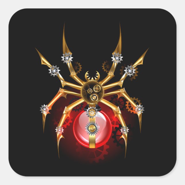 Steampunkspinne auf schwarz quadratischer aufkleber (Vorderseite)
