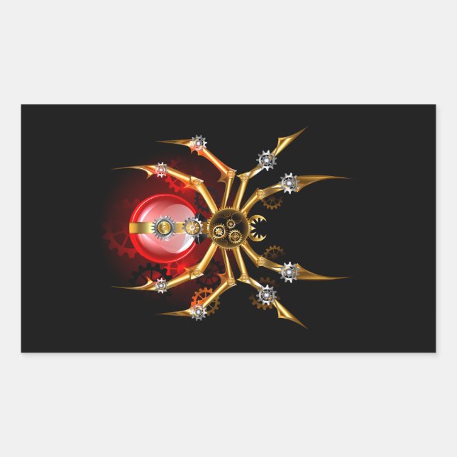 Steampunkspinne auf schwarz rechteckiger aufkleber (Vorderseite)