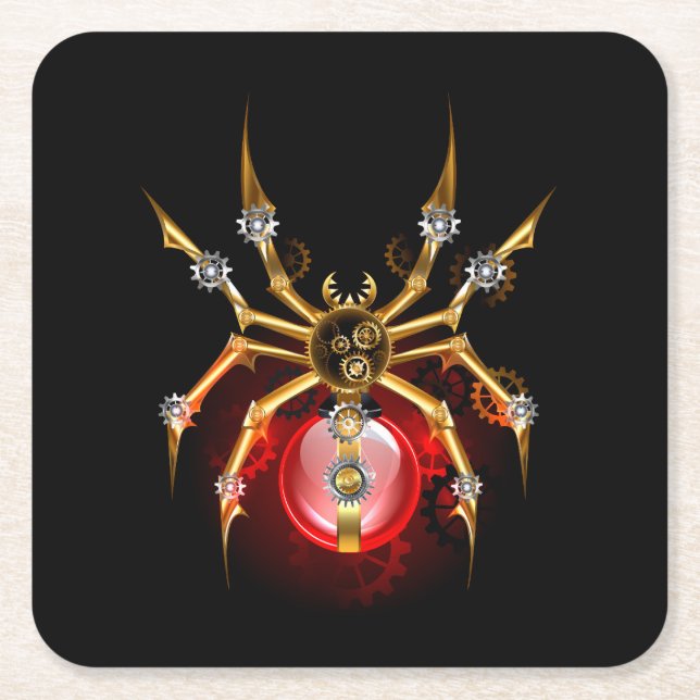Steampunkspinne auf schwarz rechteckiger pappuntersetzer (Vorderseite)