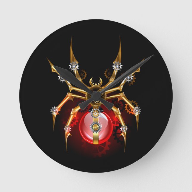 Steampunkspinne auf schwarz runde wanduhr (Vorderseite)