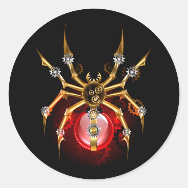 Steampunkspinne auf schwarz runder aufkleber (Vorderseite)