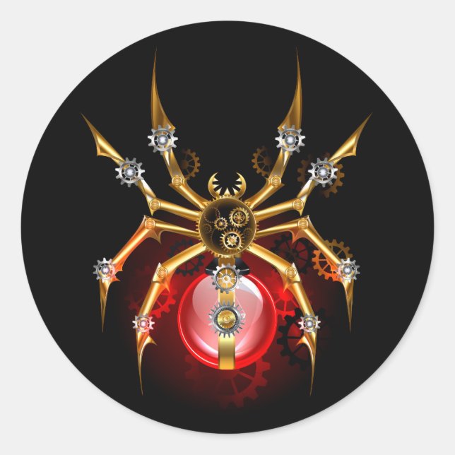 Steampunkspinne auf schwarz runder aufkleber (Vorderseite)