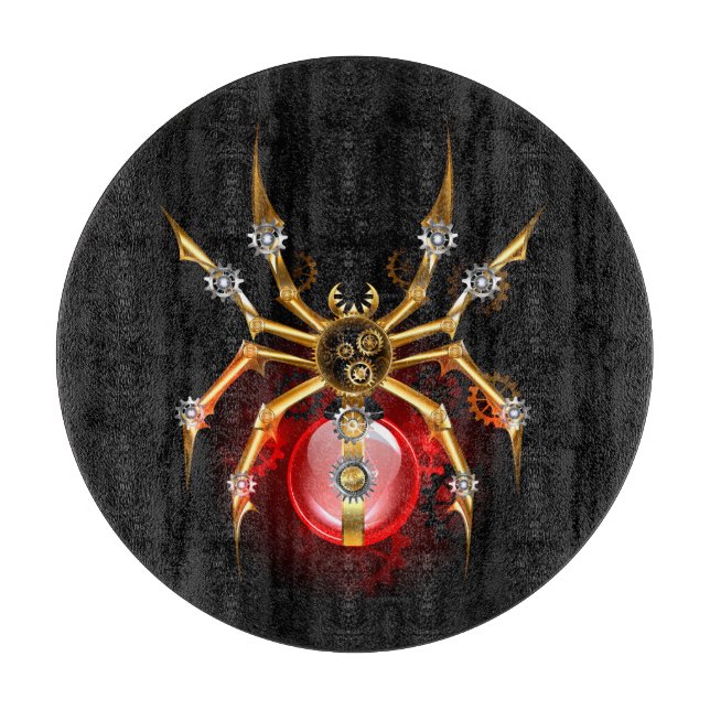 Steampunkspinne auf schwarz schneidebrett (Vorderseite)