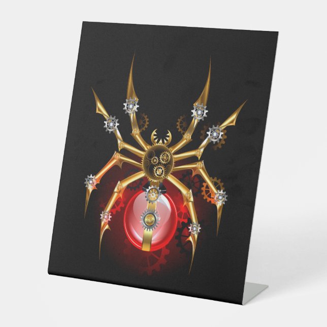 Steampunkspinne auf schwarz sockelschild (Vorderseite)