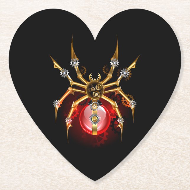 Steampunkspinne auf schwarz untersetzer (Vorderseite)