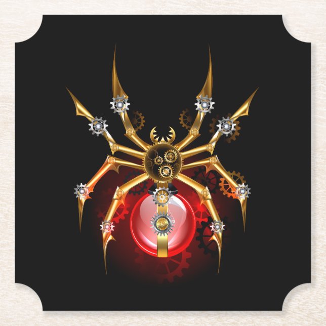Steampunkspinne auf schwarz untersetzer (Vorderseite)
