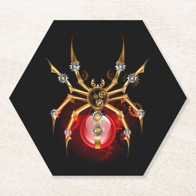 Steampunkspinne auf schwarz untersetzer (Vorderseite)