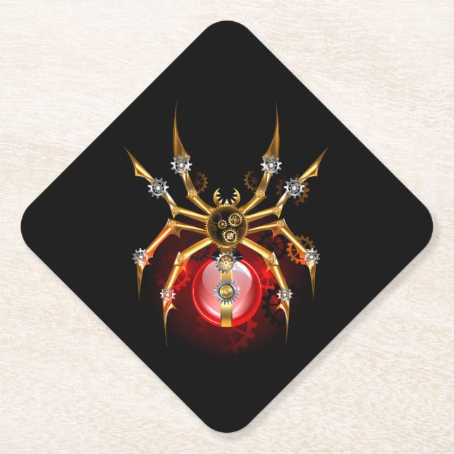 Steampunkspinne auf schwarz untersetzer (Vorderseite)
