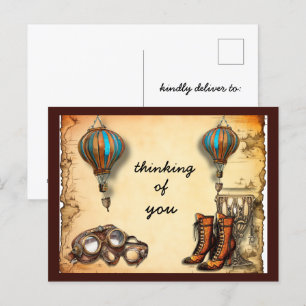 Steampunkstifte Stiefel, Goggles Heißluftballons Postkarte