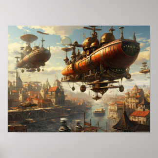 Steampunkstyle: Schiffe und Zeppelins Poster