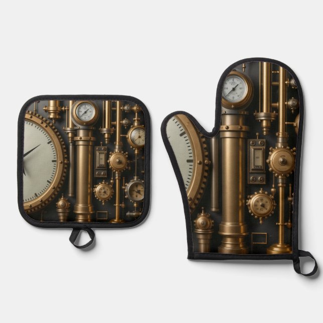 Steampunktpfeifen und -waagen ofenhandschuh & Topflappen-Set (Vorderseite)