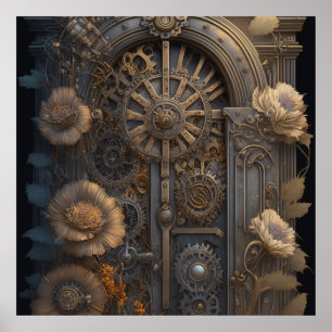 Steampunktür mit Blume Poster