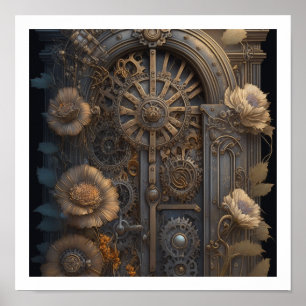 Steampunktür mit Blume Poster