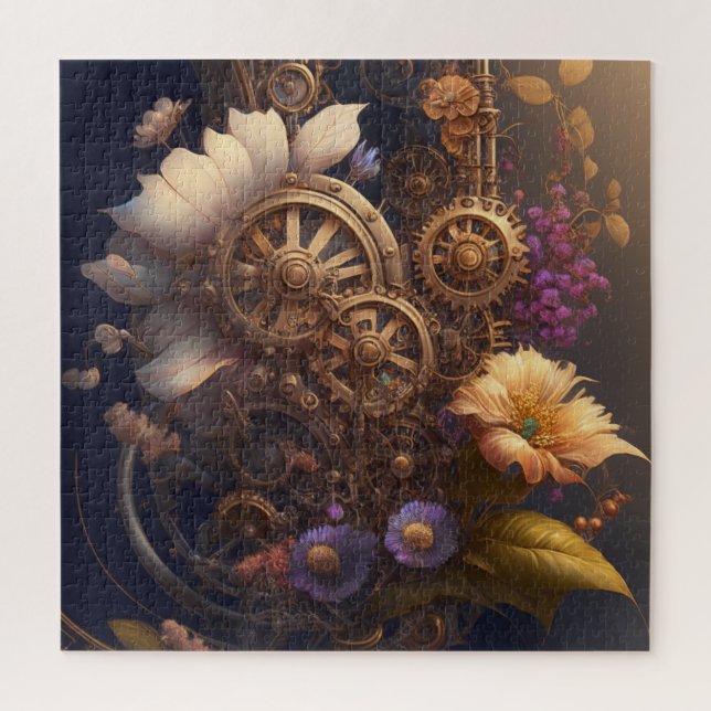 Steampunktür mit violetten Blumen Puzzle (Vertikal)