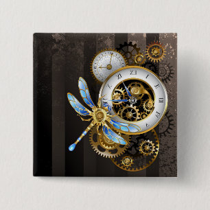 Steampunkuhr mit mechanischem Drachenfliegen Button