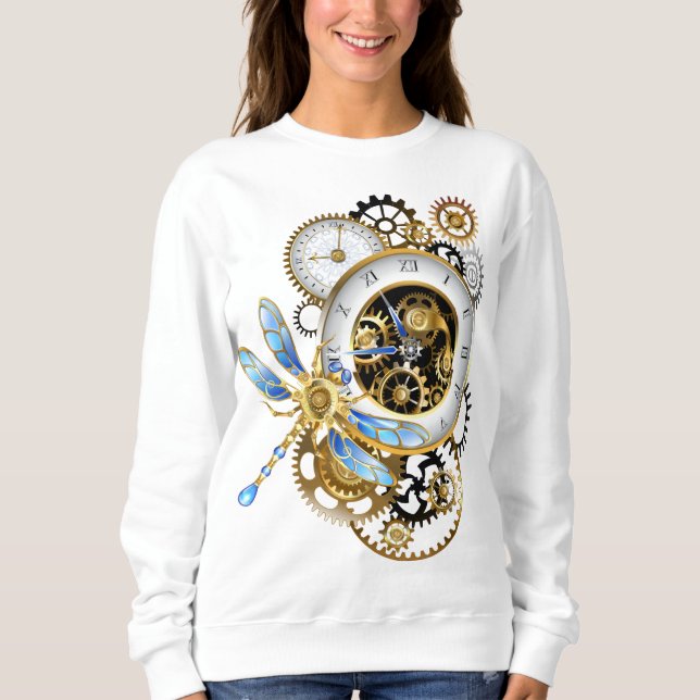 Steampunkuhr mit mechanischem Drachenfliegen Sweatshirt (Vorderseite)