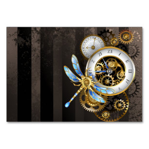 Steampunkuhr mit mechanischem Drachenfliegen Tischnummer