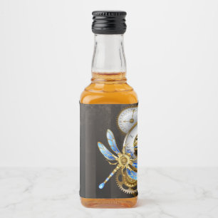 Steampunkuhr mit mechanischer Libelle Alkoholflaschenetikett