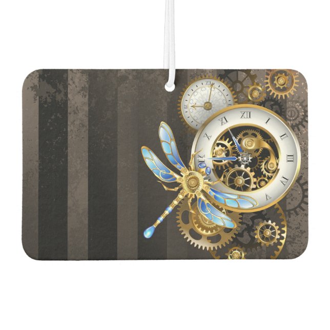 Steampunkuhr mit mechanischer Libelle Autolufterfrischer (Vorderseite)