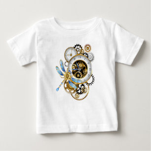 Steampunkuhr mit mechanischer Libelle Baby T-shirt