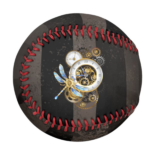 Steampunkuhr mit mechanischer Libelle Baseball (Vorderseite Links)