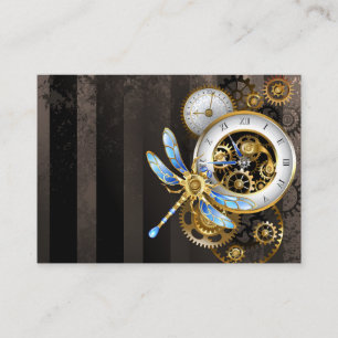 Steampunkuhr mit mechanischer Libelle Begleitkarte
