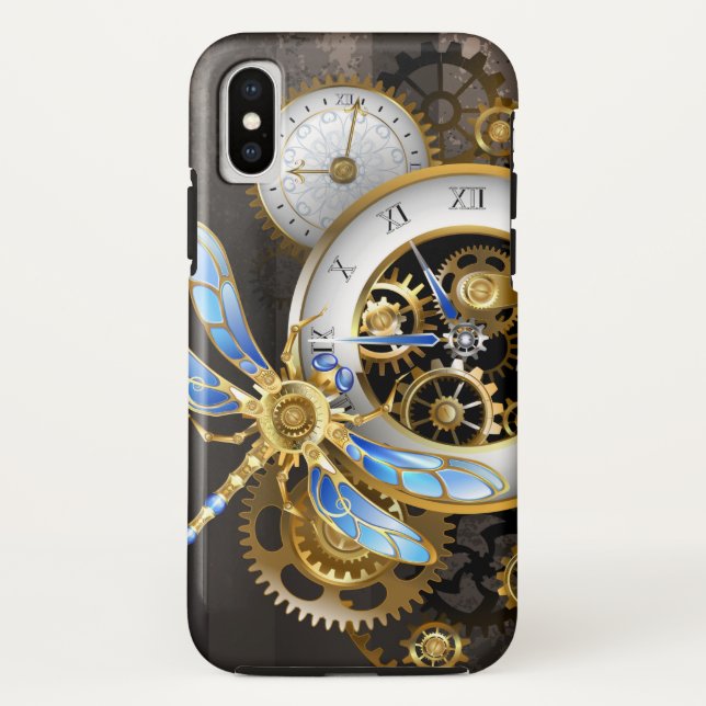 Steampunkuhr mit mechanischer Libelle Case-Mate iPhone Hülle (Rückseite)