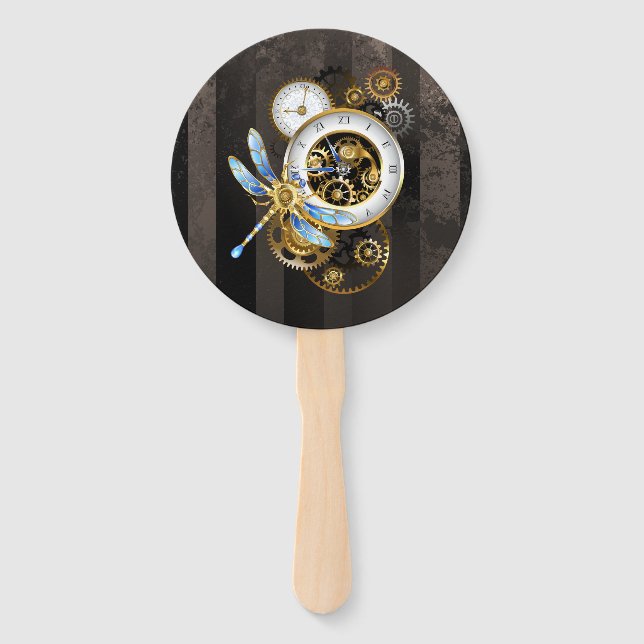 Steampunkuhr mit mechanischer Libelle Fächer (Vorderseite)