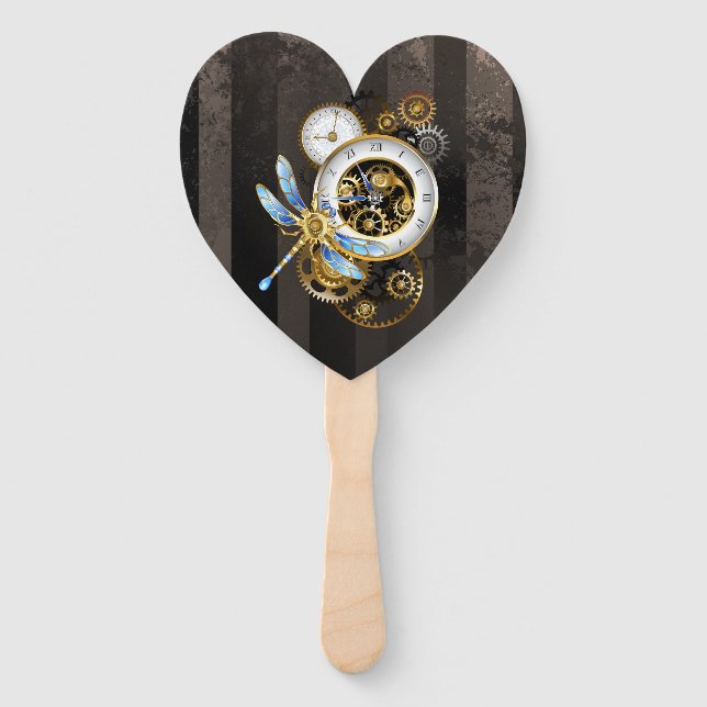 Steampunkuhr mit mechanischer Libelle Fächer (Vorderseite)