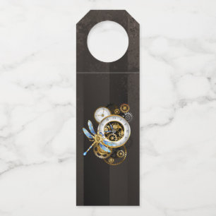 Steampunkuhr mit mechanischer Libelle Flaschenanhänger