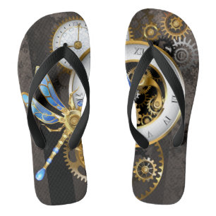 Steampunkuhr mit mechanischer Libelle Flip Flops
