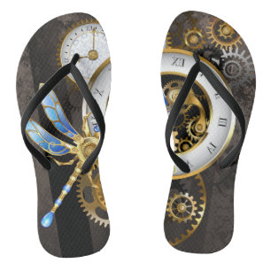 Steampunkuhr mit mechanischer Libelle Flip Flops