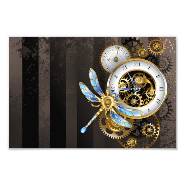 Steampunkuhr mit mechanischer Libelle Fotodruck (Vorne)