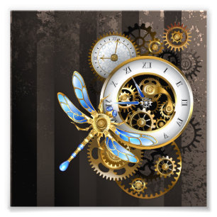 Steampunkuhr mit mechanischer Libelle Fotodruck