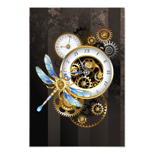 Steampunkuhr mit mechanischer Libelle Fotodruck (Vorne)