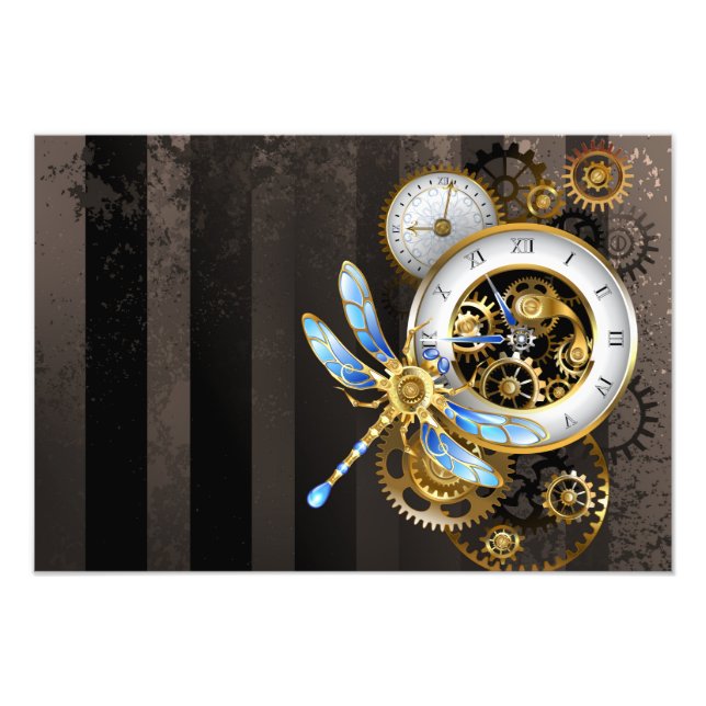 Steampunkuhr mit mechanischer Libelle Fotodruck (Vorne)