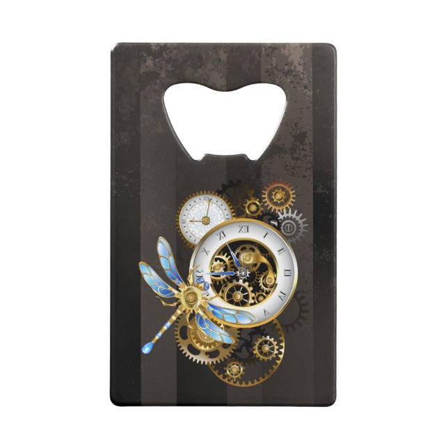 Steampunkuhr mit mechanischer Libelle Geldbeutel Flaschenöffner (Vorderseite)