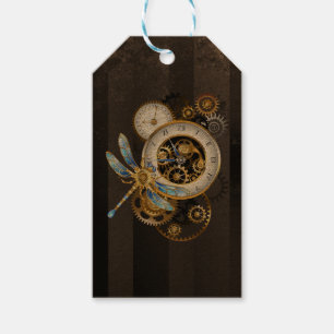 Steampunkuhr mit mechanischer Libelle Geschenkanhänger