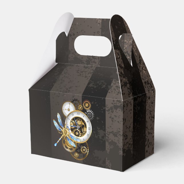 Steampunkuhr mit mechanischer Libelle Geschenkschachtel (Vorderseite)