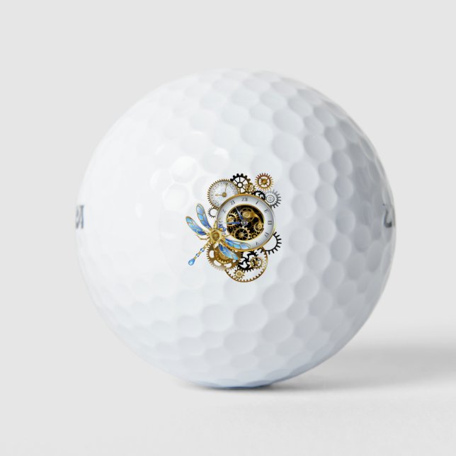 Steampunkuhr mit mechanischer Libelle Golfball (Vorderseite)