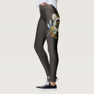 Steampunkuhr mit mechanischer Libelle Leggings