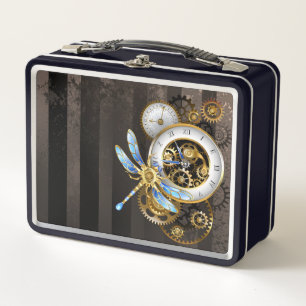 Steampunkuhr mit mechanischer Libelle Metall Brotdose