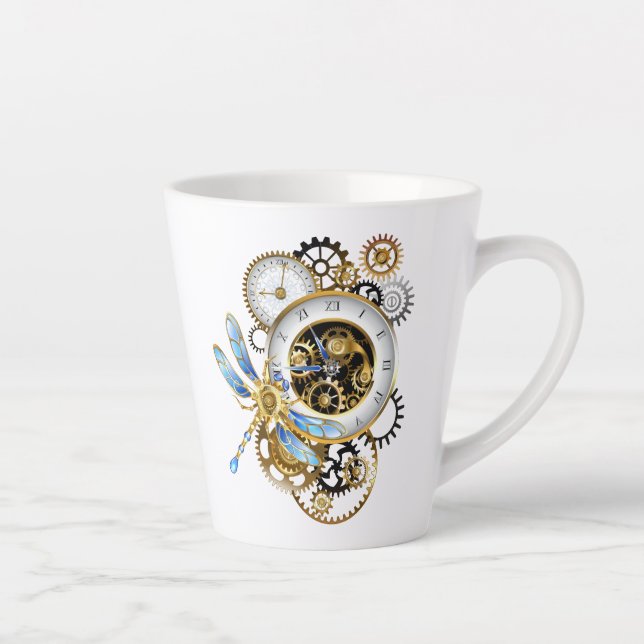 Steampunkuhr mit mechanischer Libelle Milchtasse (Rechts)