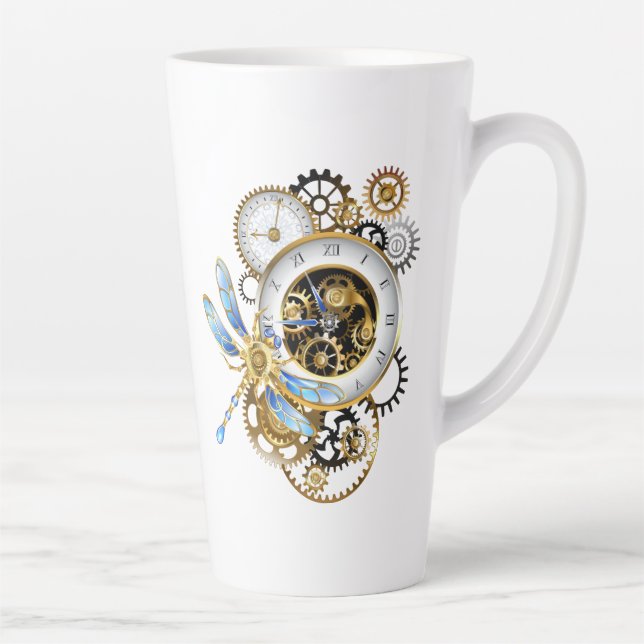 Steampunkuhr mit mechanischer Libelle Milchtasse (Rechts)