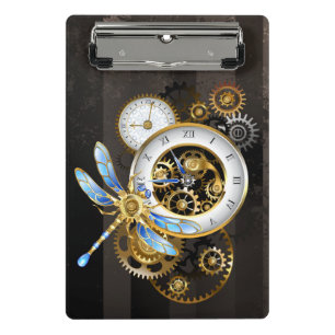 Steampunkuhr mit mechanischer Libelle Mini Klemmbrett
