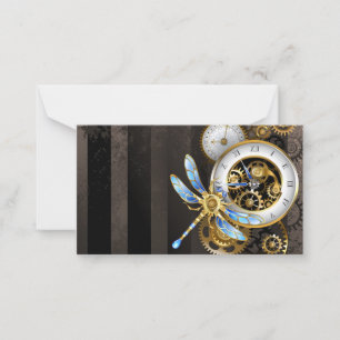 Steampunkuhr mit mechanischer Libelle Mitteilungskarte