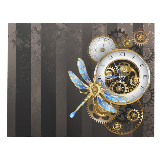 Steampunkuhr mit mechanischer Libelle Notizblock (Vorderseite)