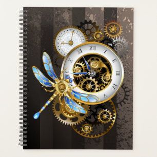Steampunkuhr mit mechanischer Libelle Planer